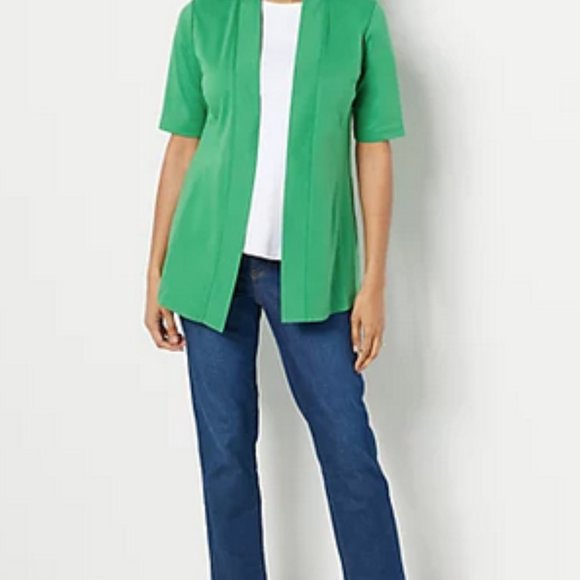 Isaac Mizrahi Live! Essentials Pima Cotton Open Front Cardigan, Green, Size 2X - Picture 2 of 3